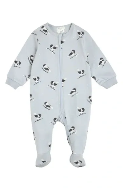 Firsts By Petit Lem Babies'  Chickadee Print Cotton Footed One-piece Pajamas In Light Blue