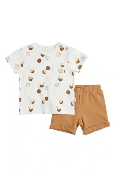 Firsts By Petit Lem Babies'  Coconut Print T-shirt & Shorts Set In Off White