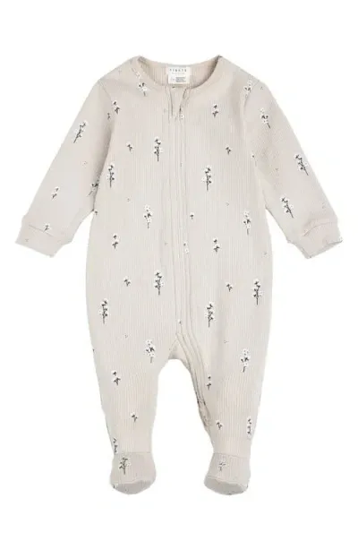 Firsts By Petit Lem Babies'  Floral Cotton Rib Footed One-piece Pajamas In Beige