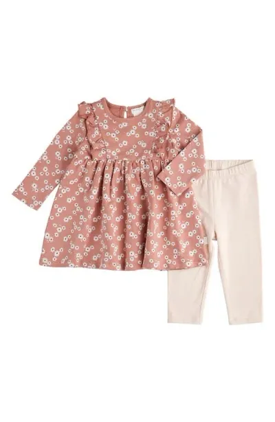 Firsts By Petit Lem Babies'  Floral Ruffle Long Sleeve Jersey Dress & Leggings Set In Pink