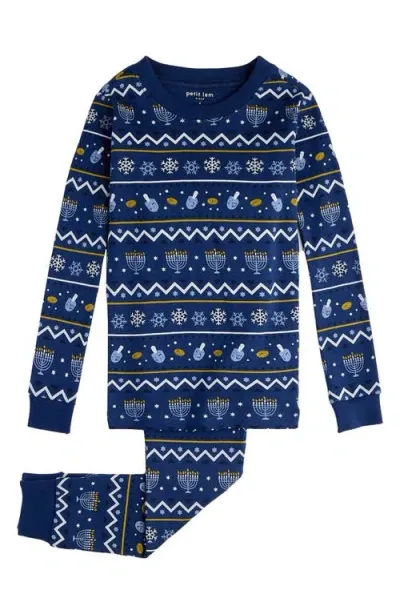 Firsts By Petit Lem Kids' Hanukkah Fair Isle Fitted Two-piece Organic Cotton Pajamas In Blue