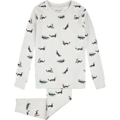 Firsts By Petit Lem Kids' Holiday Huskies Fitted Two-piece Organic Cotton Pajamas In Light Grey