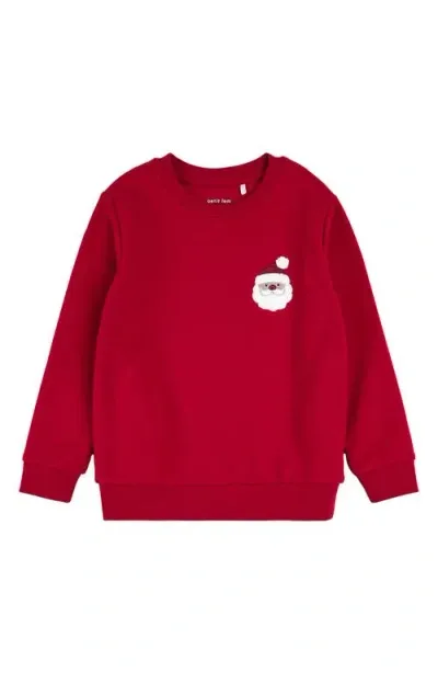 Firsts By Petit Lem Kids' Holiday Reindeer Embroidered Cotton Graphic Sweatshirt In Red