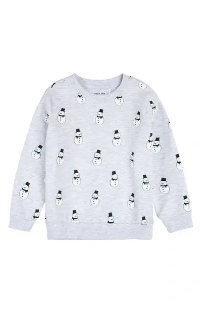 Firsts By Petit Lem Kids' Holiday Snowman Print Cotton Sweatshirt In Light Heather Grey