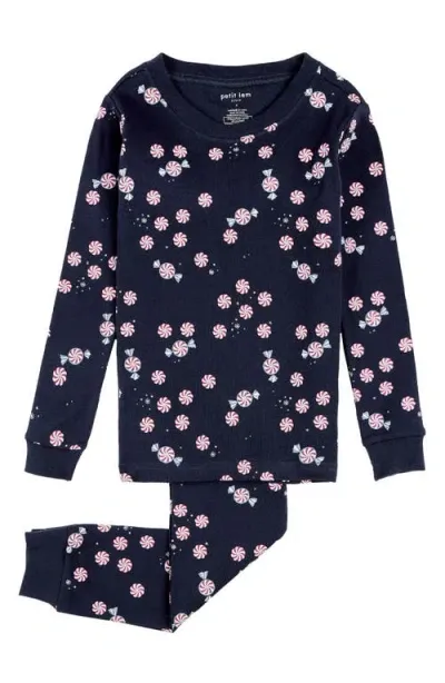 Firsts By Petit Lem Kids' Starlight Spirals Fitted Two-piece Organic Cotton Pajamas In Navy