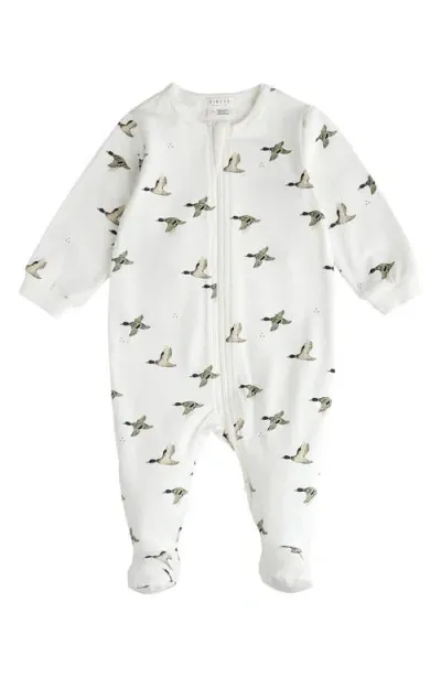 Firsts By Petit Lem Babies'  Mallard Print One Piece Cotton Footie Pajamas In Off White