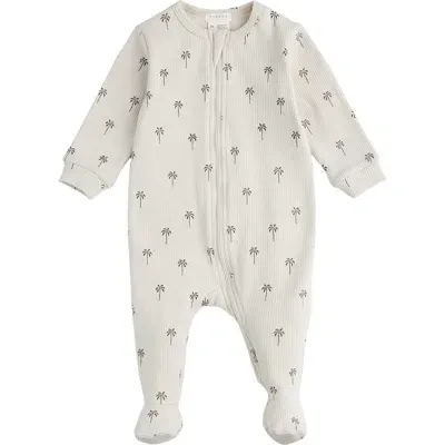 Firsts By Petit Lem Babies'  Palm Tree Print Rib One-piece Footie Pajamas In Beige