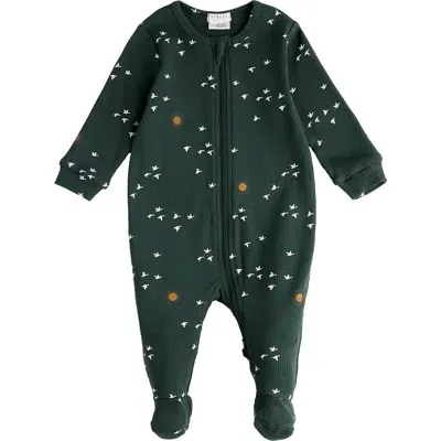 Firsts By Petit Lem Babies'  Print One Piece Organic Cotton Rib Footie Pajamas In Turquoise