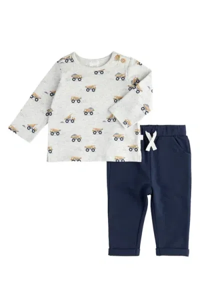 Firsts By Petit Lem Babies'  Tipper Trucks Long Sleeve T-shirt & Pants Set In Heather Grey