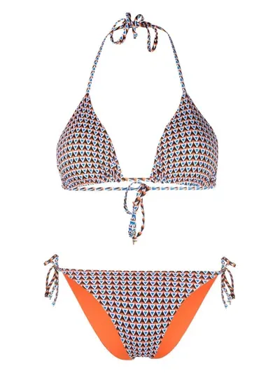 Fisico Geometric-pattern Triangle-cup Bikini In Orange