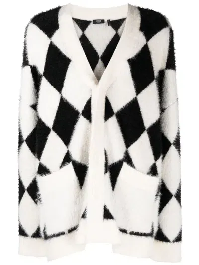 Five Cm Diamond-pattern Fuzzy Cardigan In Black