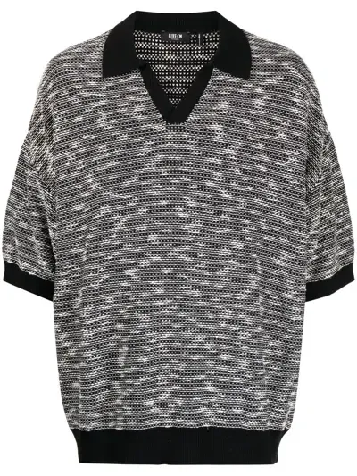 Five Cm Drop-shoulder Knitted Polo Shirt In Black