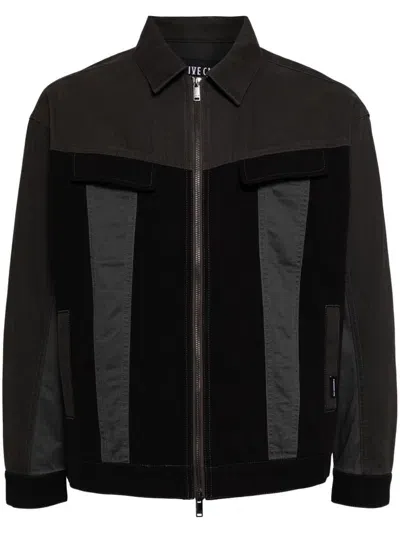 Five Cm Two-tone Zip-up Shirt Jacket In Black