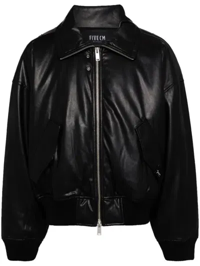 Five Cm Zipped Faux Leather Jacket In Black