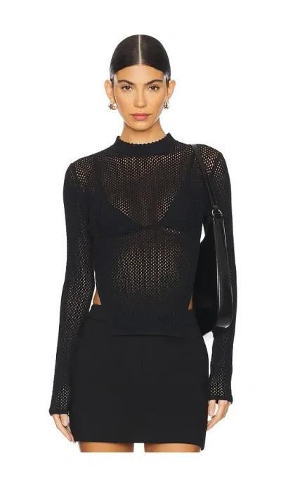 Fleur Du Mal Knit Mesh Long Sleeve Top In Black