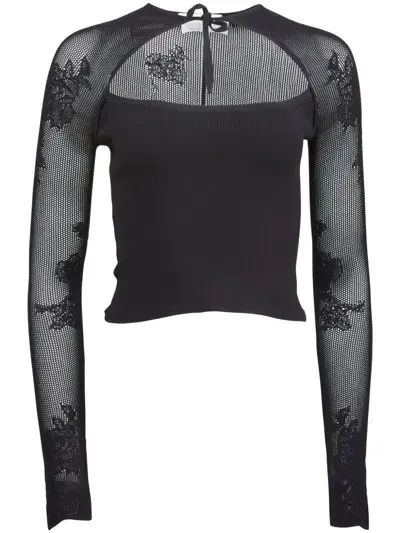 Fleur Du Mal Lace Pointelle Knit Decollette Top In Black