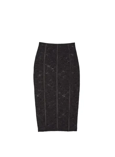 Fleur Du Mal Le Stretch Lace Midi Pencil Skirt In Black