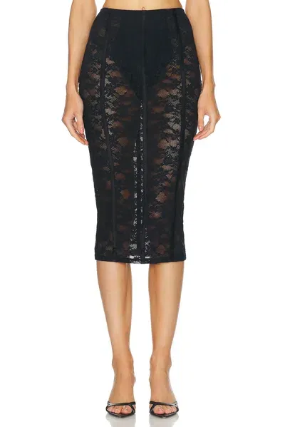 Fleur Du Mal Le Stretch Lace Pencil Skirt In Black