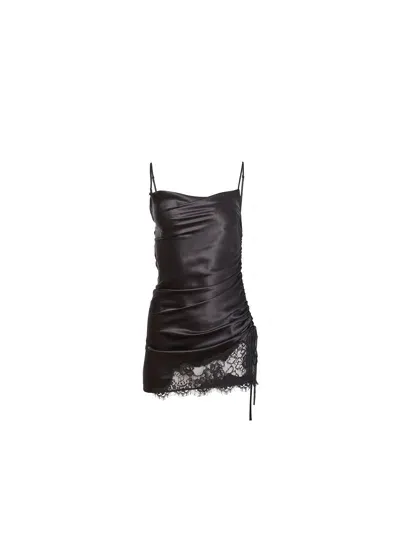 Fleur Du Mal Lace-panelling Ruched Dress In Black