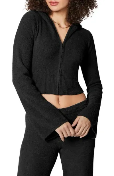 Florence By Mills Cozy Crop Zip Sweater Hoodie In Black