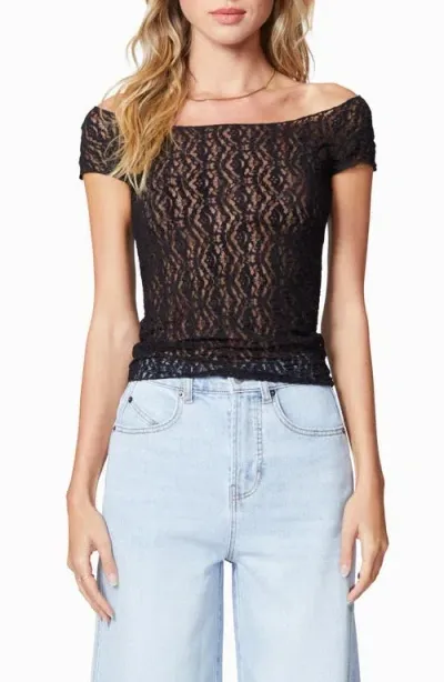 Florence By Mills Off The Shoulder Sheer Lace Top In Black