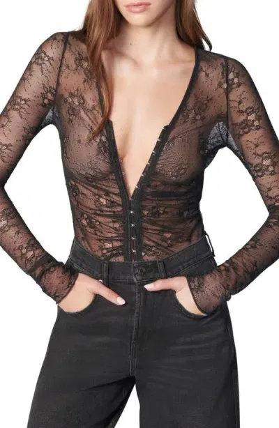 Florence By Mills Sheer Floral Lace Bodysuit In Black