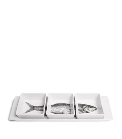 Fornasetti Porcelian Grande Pesci Appetizer Set In White