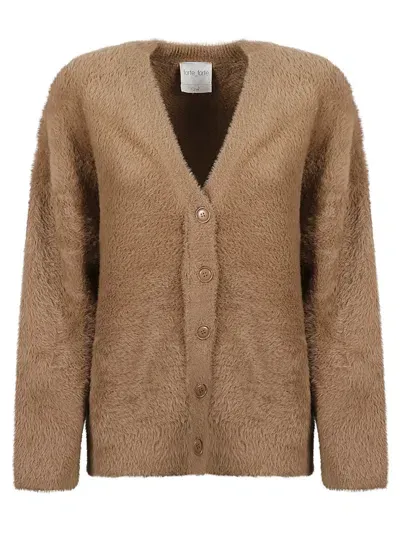 Forte Forte All-over Fur Applique V-neck Cardigan In Tan