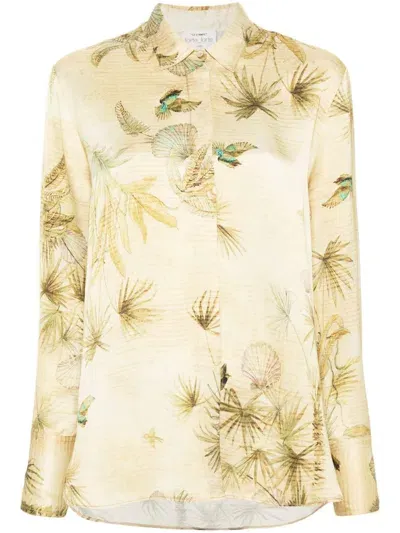 Forte Forte Botanical-print Satin Shirt In Yellow