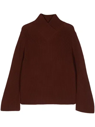 Forte Forte Stretch Wool Crossover Sweater In Brown