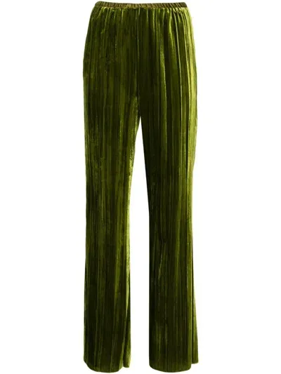 Forte Forte Pliss Velvet Flare Pant In Felce In Green