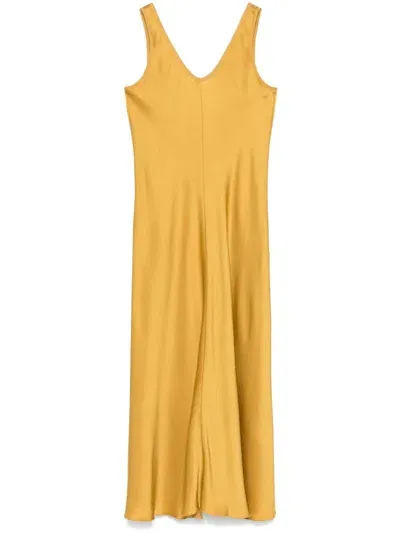 Forte Forte Flared Satin Maxi Dress In Yellow