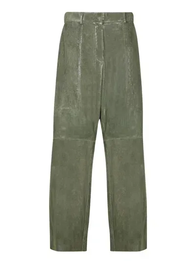 Forte Forte Olive Green Lizard Leather Pants