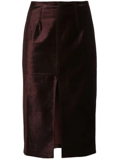 Forte Forte Front-slit Velvet Midi Skirt In Brown