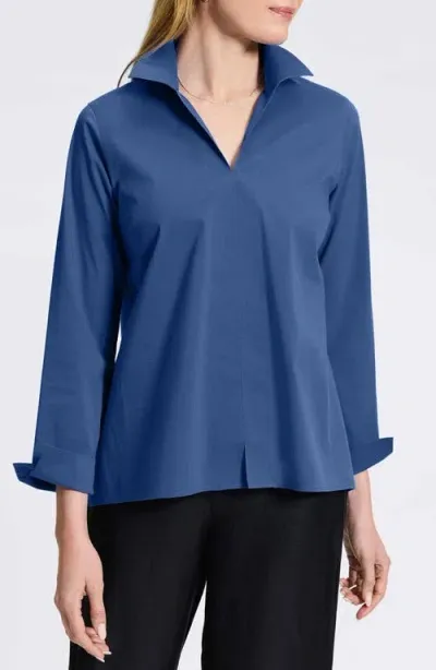 Foxcroft Agnes Split Cuff Popover Blouse In Blue