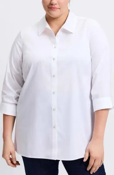 Foxcroft Evelyn Three-quarter Sleeve Button-up Shirt In White