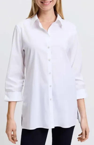 Foxcroft Evelyn Three-quarter Sleeve Button-up Shirt In White