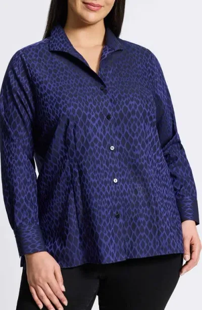 Foxcroft Katie Abstract Snakeskin Print Twill Button-up Shirt In Blue