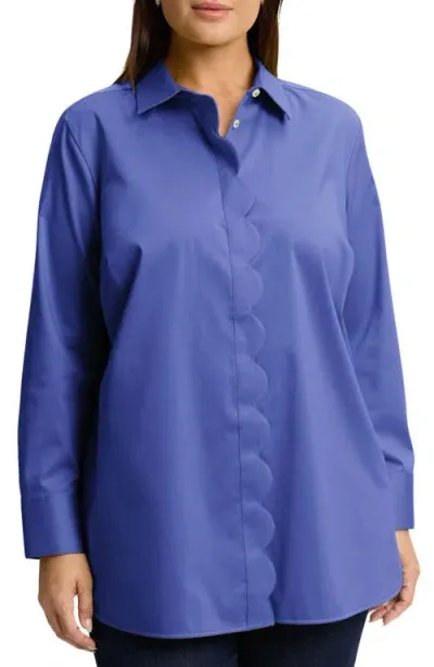 Foxcroft Layla Sateen Button-up Shirt In Blue