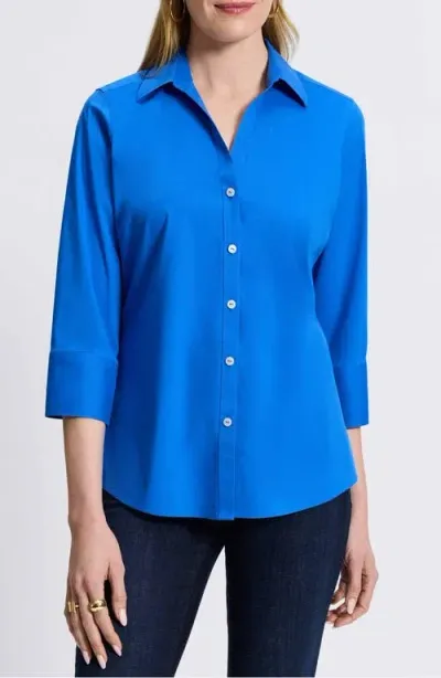 Foxcroft Mary Button-up Blouse In Blue