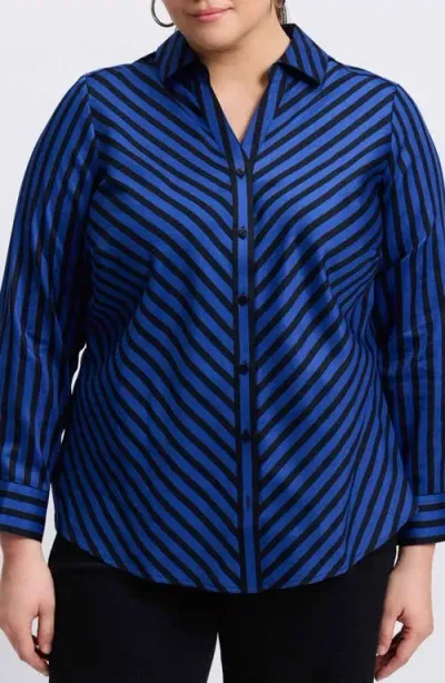 Foxcroft Mary Stripe Cotton Sateen Button-up Shirt In Blue