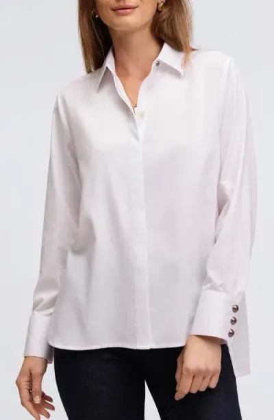 Foxcroft Matte Sateen Button-up Shirt In White