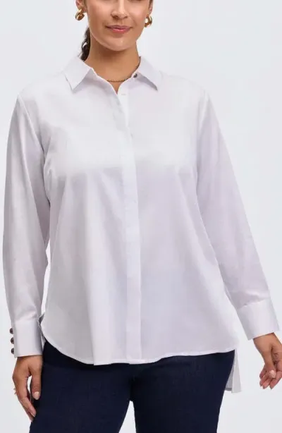 Foxcroft Pearly Bead Button-up Shirt In White