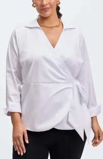 Foxcroft Salina Cotton Wrap Shirt In White