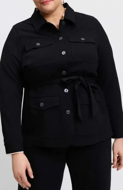 Foxcroft Stella Crepe Knit Utility Jacket In Black