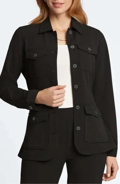 Foxcroft Stella Crepe Knit Utility Jacket In Black