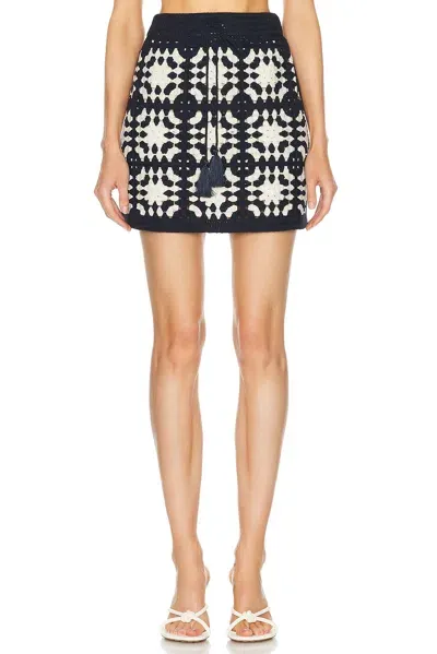 Frame Crocheted Tasseled Cotton-blend Mini Skirt In Navy