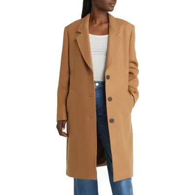 Frame East Side Single Breasted Wool Blend Coat In Camel