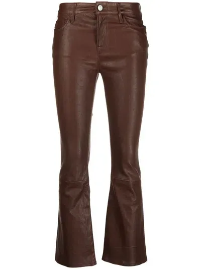 Frame Flared Polished-finish Trousers In Brown