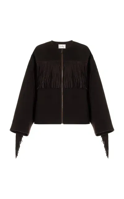 Frame Fringed Suede-wool Jacket In Brown